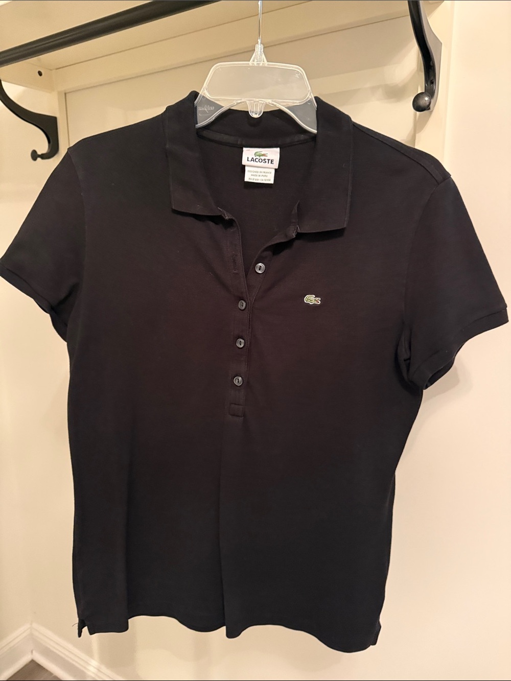 Lacoste Black Short-Sleeve Polo with Signature Croc